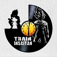 Vinywoody Vinyl Schallplatten Wanduhr Silhouette Goku Anime Deko