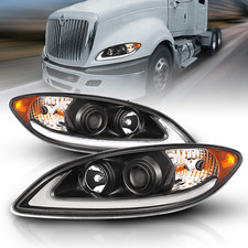 Black LED Glow Bar Projector Headlights Pair for 2008-2016 International Prostar