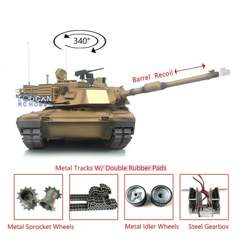 7.0 3918 Henglong 1/16 Metal USA Abrams M1A2 RTR BB IR RC Tank Barrel Recoil - Image 2 of 2