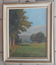 QUADRO DIPINTO AD OLIO SU CARTONE FIRMATO DATATO 1964 PAESAGGIO DI CAMPAGNA