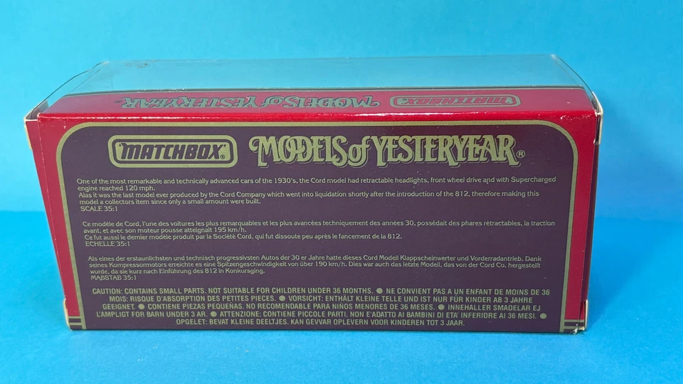 1990 Matchbox Models of Yesteryear Diecast Car MIB Y-18 Yellow CORD - Image 3 of 3