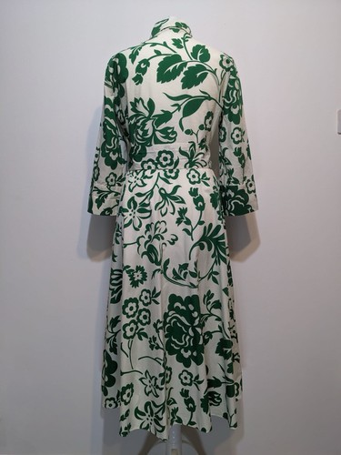 Zara Green Ecru Leaf Print Cotton Shirt Tunic Midi Dress Size M - Picture 4 of 10