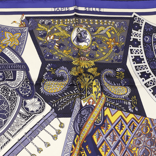 Hermes Scarf TAPIS DE SELLE 90cm Silk Carre Foulard Blue ANNIE FAIVRE - Bild 4 von 7