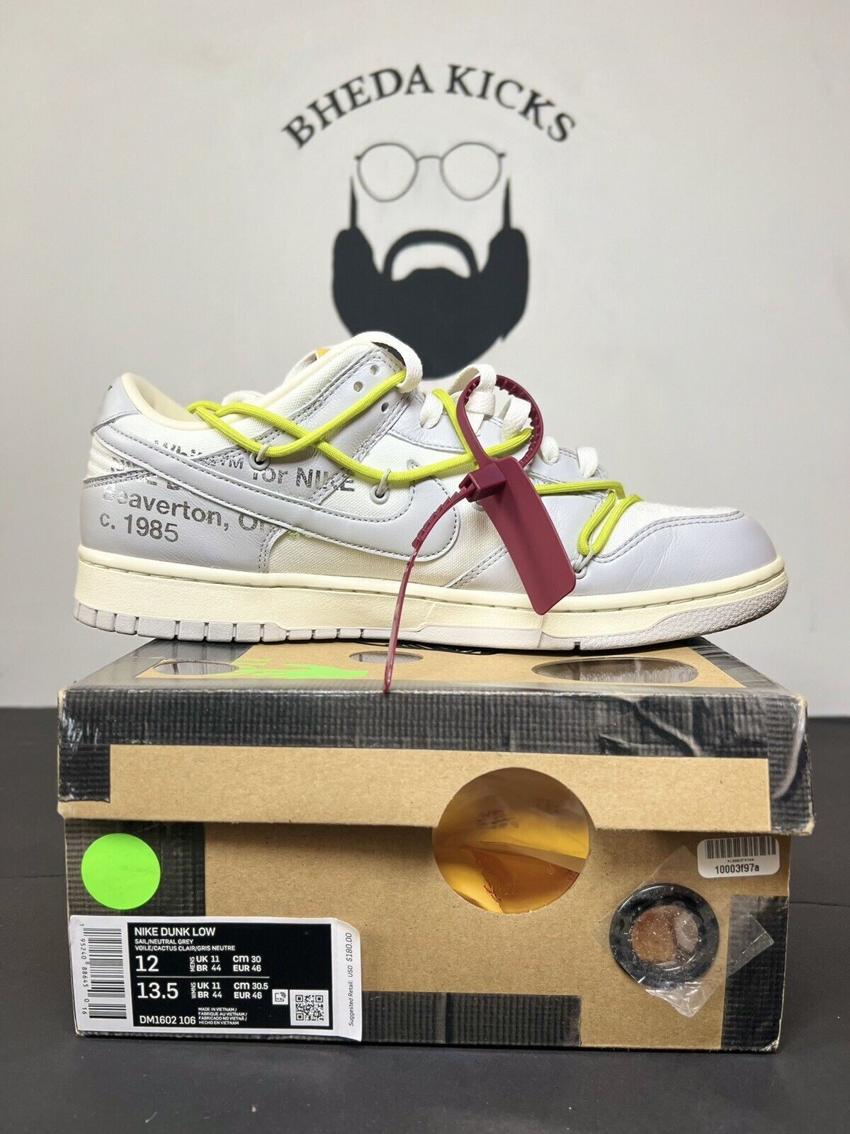 OFF WHITE X NIKE Nike Off White x Dunk Low lotto 08 di 50 taglia 12 DM1602 106 Og usate rare