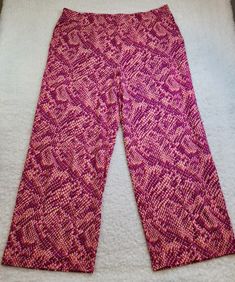 d&co Beach Wide Leg Flowy Boho Pants 1X Pink Orange Bright Coastal Vacation