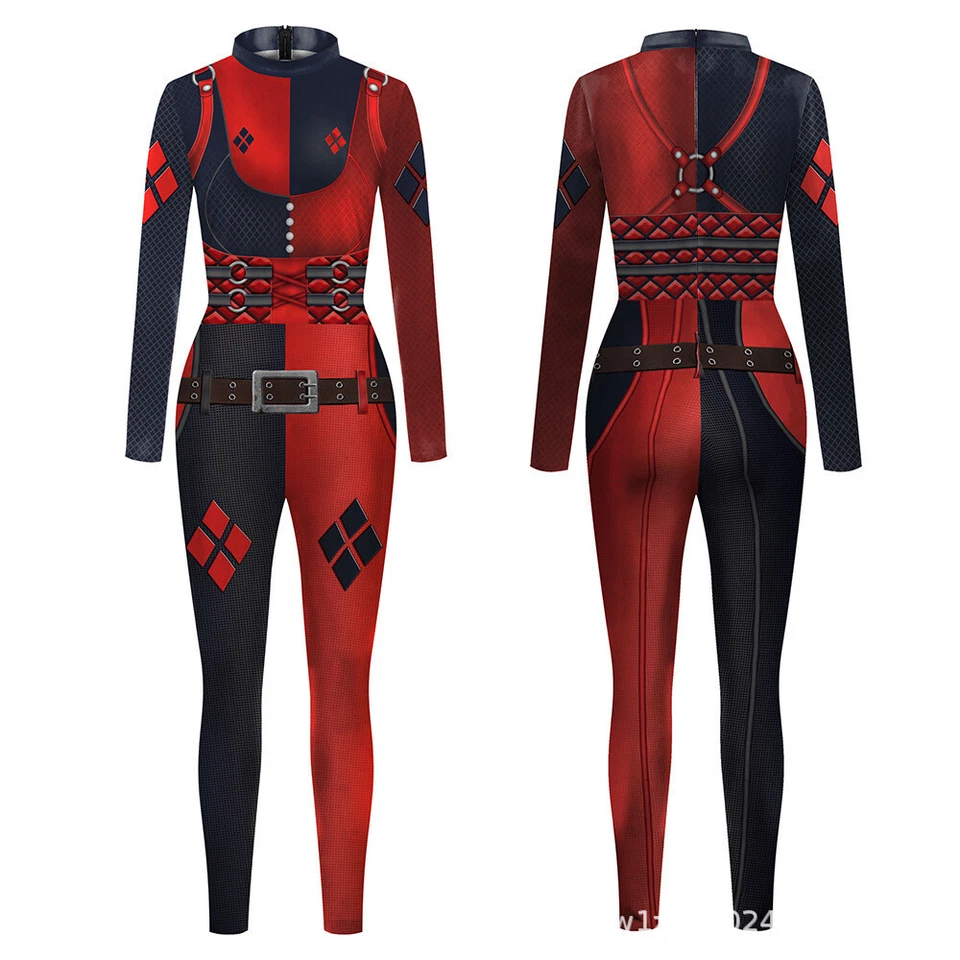 The Suicide Squad Harley Quinn Jumpsuit Frauen Gitter Halloween Overall Costumes - Bild 3 von 4