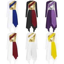 Women Dancewear Praise Dresses Lyrical Dance Dress Robe Outfit Spiritual Hem