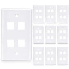 10 Pcs - 4 Port Wall Plate Keystone RJ45 Cat6 Cat5e Insert Jack White WallPlate
