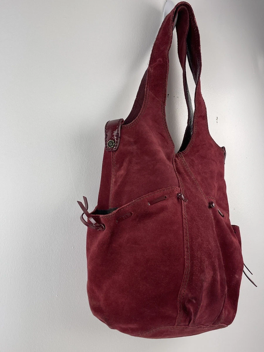 Lucky Brand Red Suede Bucket Bag Purse Handbag Hobo Shoulder Tote