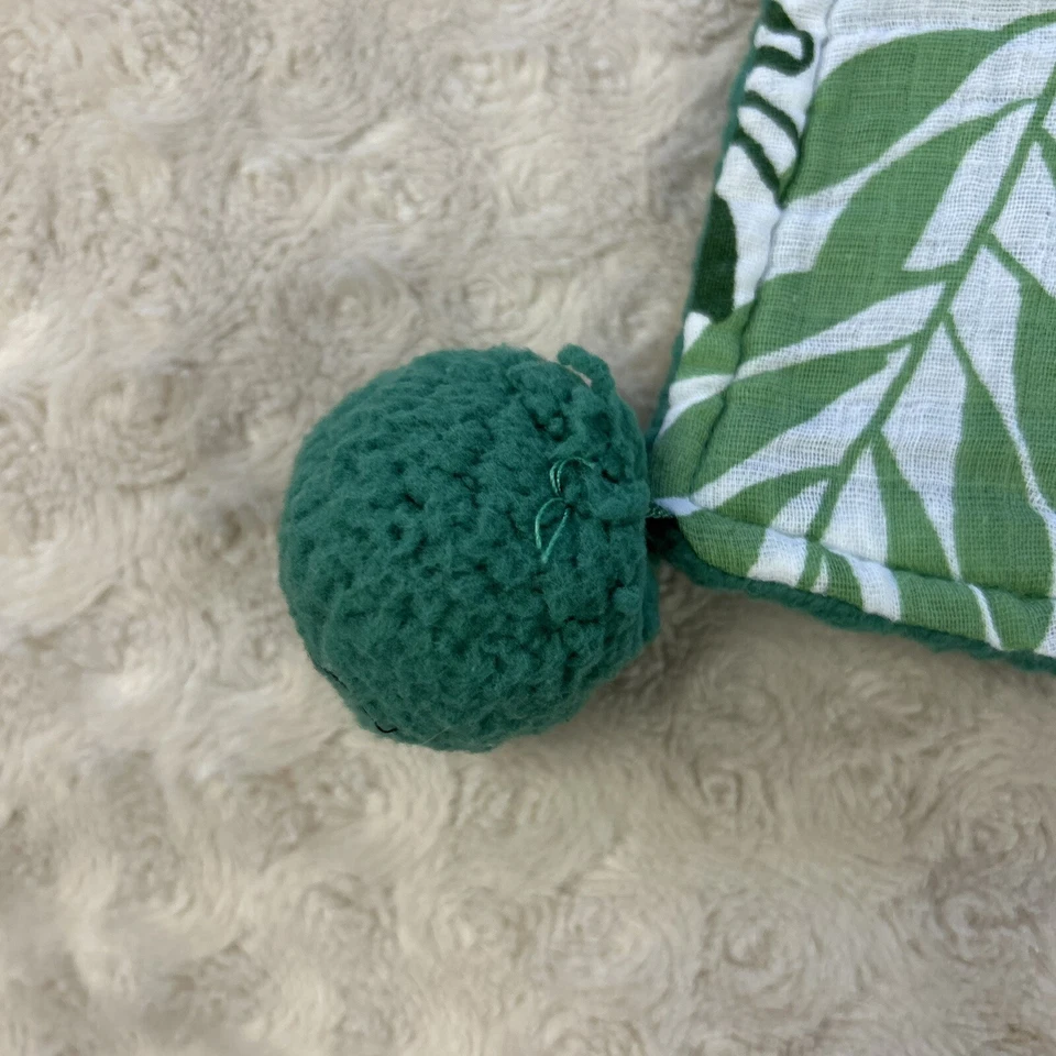 Cloud Island Green Fern Leaf Baby Lovey Security Blanket Sherpa Pom Poms White - Image 2 of 4