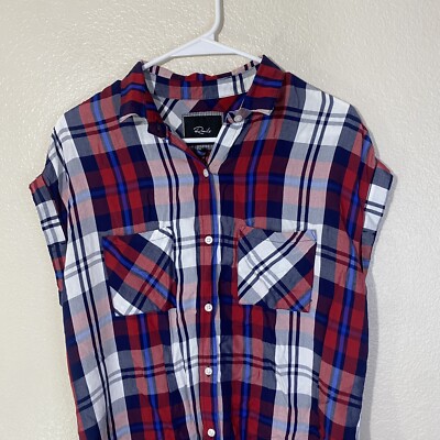 Rails Britt Plaid Button Up Shirt Women S Cap Short Sleeve Blue