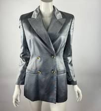 Escada Double Breasted Silk Blazer Women 34 EUC Long Sleeve Lined Jacket Silver