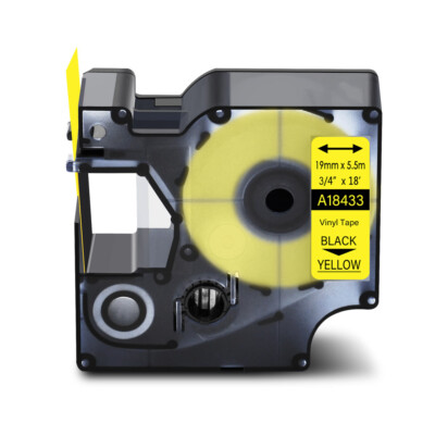 1PK Black on Yellow Vinyl Label 18433 3/4in for DYMO Rhino 5000 5200 6000 Tape