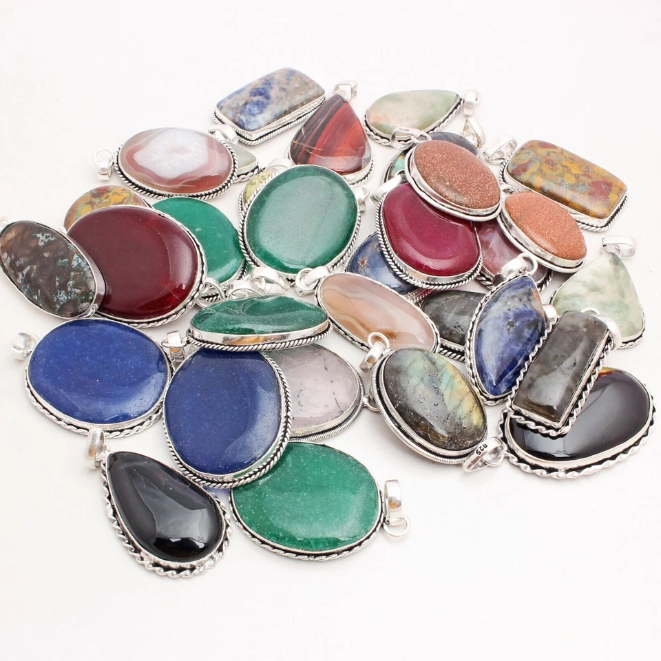 Дизайнерский кулон ручной работы с покрытием из стерлингового серебра 925 пробы с солнечным камнем и смесью - Изображение 2 из 4