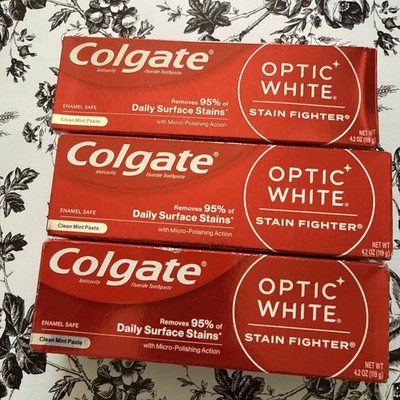 Lot of  3Colgate OPTIC WHITE STAIN FIGHTER Toothpaste Clean Mint Paste, 4.2oz