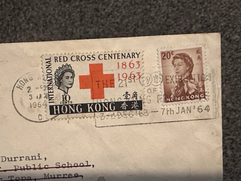 HONG KONG 1964 CAPA SELO CRUZ VERMELHA EXPOSIÇÃO CARIMBADO - Imagem 2 de 4