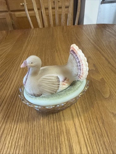Fenton Glass ~ Turkey / Hen on Nest / Basket ~ Hand Painted by Debbie Cutshaw