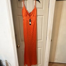 fashion nova orange satin strappy sleeveless maxi dress m