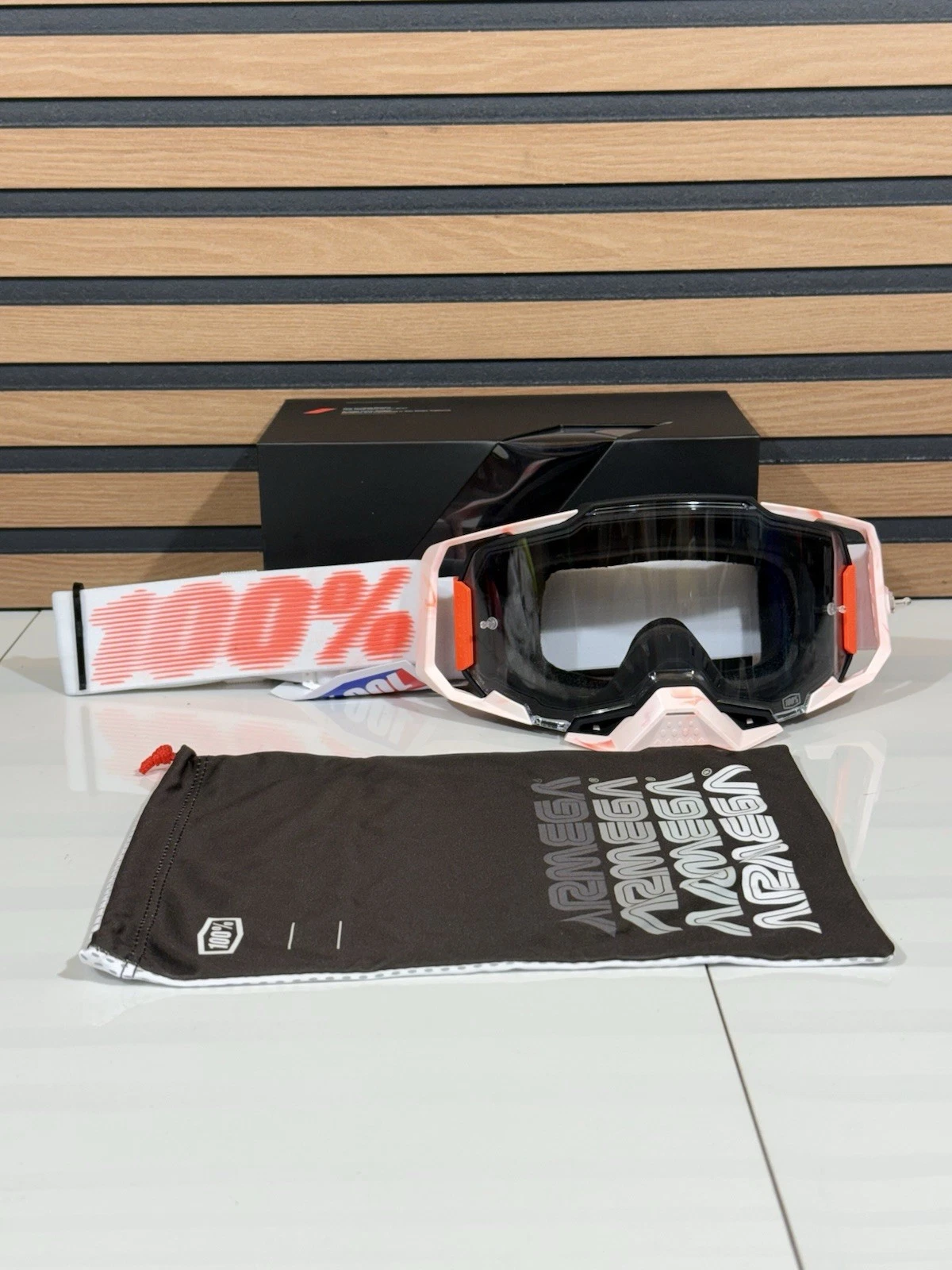 100% Armega Goggle Tubular White / Orange - Clear Lens