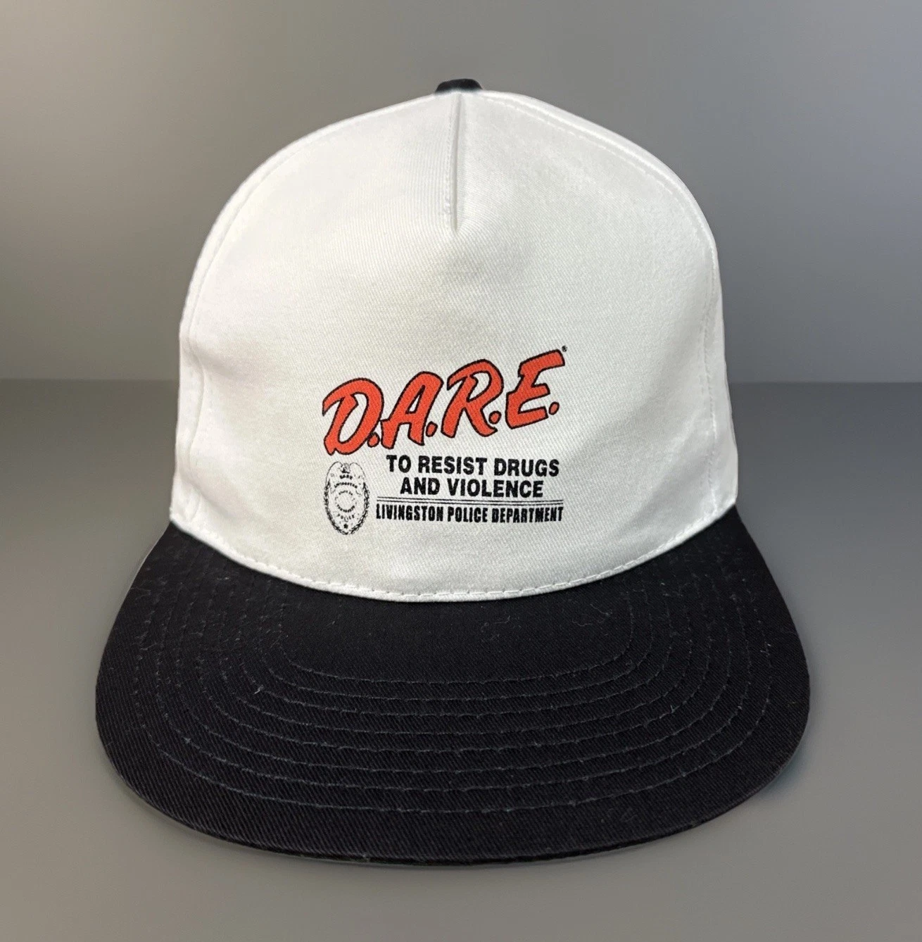 VINTAGE RARE DARE KEEP KIDS OFF DRUGS White Black SnapBack Adjustable Hat 80s 90
