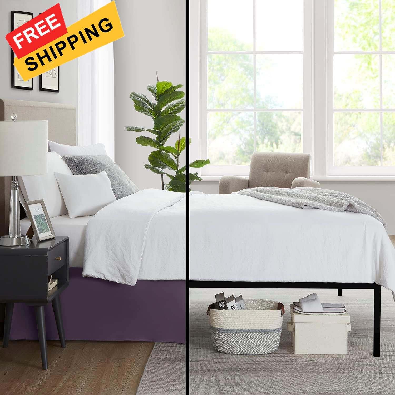 Nestl Dark Purple Bed Skirt King Size - King, 24 - 