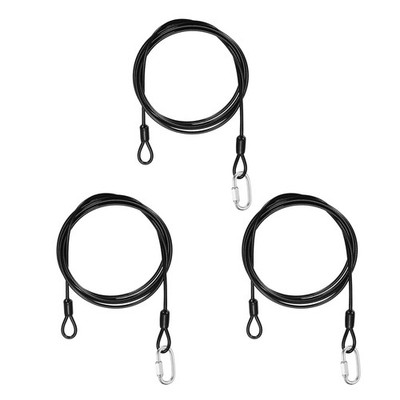 3Set 1/8'' Dia 4.9ft Security Steel Cable with Loops Black + Quick Links