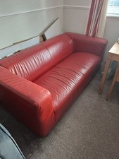 Red Faux Leather Three Seater Sofa