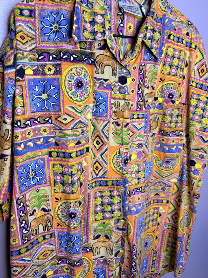 Camisa De Colección Venezia Vitale Para Hombres 2XL Audaz Retro Estampado Tribal Abotonada Arte Boho Foto 2 de 4