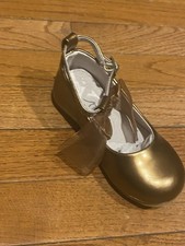 Girls Gold Mary Jane Flats Bow Accent Buckle Closure EU 28