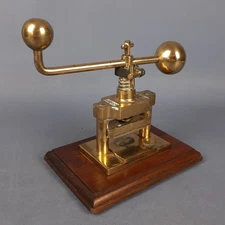Antique Brass Weighing Scale Schaefer Press On Wooden Base Vintage 60s