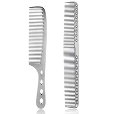 Metal Hair Comb, 2 Pcs Space Aluminum Styling Comb Set 8", Silver 