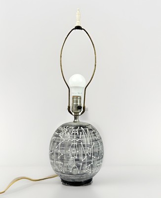 Vtg MCM Accent Table Lamp Marked F.A.I.P. Ceramic Tribal Stick Figure Motif 23 