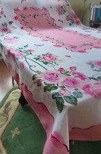 Easy Care SPRING Banquet Tablecloth Floral PINK Roses Butterfly No Iron 60X90