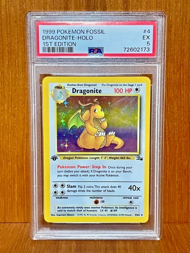 1999 Pokemon Fossil Dragonite 4/62 Holo First Edition PSA 5