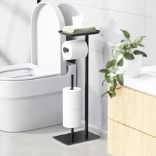 Toilet Paper Holder Stand with Top Shelf, Freestanding for 4 Reserve Rolls