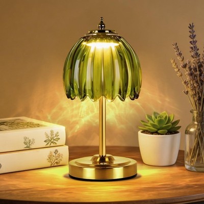 Tulip Glass Table Lamp, 5400mAh Cordless Rechargeable Bedside Lamp 3 Color Te...