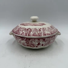 Spode Copeland Pink Red Rhine Round Tureen, Lidded Dish, Made In England