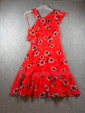 Express Women’s Neon Orange Floral Asymmetrical Print  Ruffle Dress 2