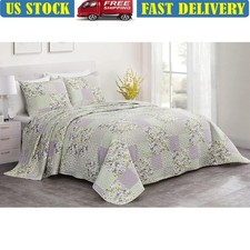 3-Piece Botanical Patchwork Quilt Set Lightweight Reversible Microfiber Bedding