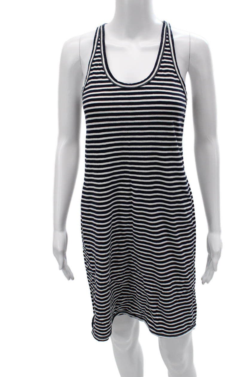 J Crew Women Tank Dress Black Striped Cotton Knee Length Sleeveless Size SFree Shipping in US $100+ Orders | $6.95 Orders Below
