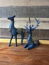 Blue And Gold Resin Reindeer Set - One Missing Antlers