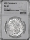 1921-P  $1  MORGAN SILVER DOLLAR  "PHILADELPHIA"  NGC MS62  #8675096-105