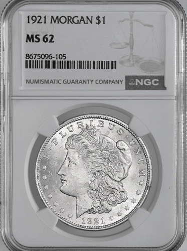 1921-P  $1  MORGAN SILVER DOLLAR  "PHILADELPHIA"  NGC MS62  #8675096-105