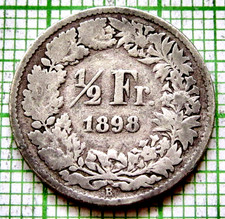 SWITZERLAND 1898 B 1/2 FRANC, Helvetia Standing 0.835 SILVER km# 23 weight 2.5g