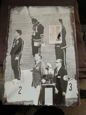 Rare 1968 Olympics Black Power Salute 12 x8  Metal Sign T.Smith J.Carlos  Sealed