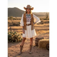 Umgee Cream Floral Embroidered Bell Sleeve Mini Dress Boho Festival Size S