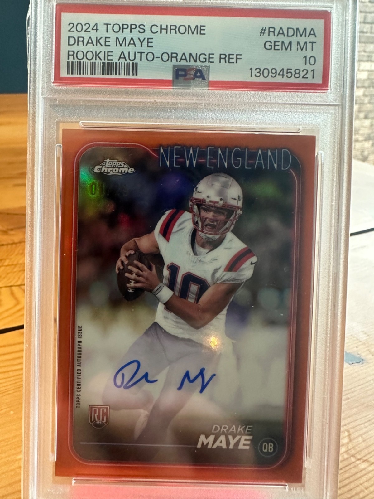 2024 Drake Maye Topps chrome orange refractor auto 1/25