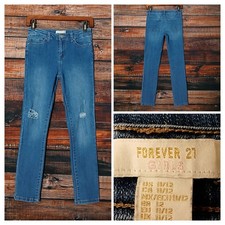 Forever 21 Jeans Girls 11 12 Skinny Blue Denim Stretch Distressed Adjustable