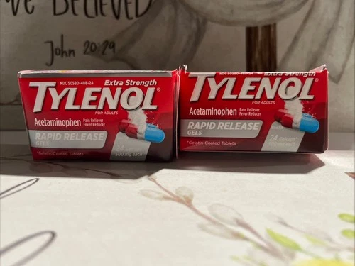 TYLENOL Extra Strength Rapid Release Gels. 24 Gelcaps 500 mg each (2pck) BB 3/27 - product listing photo