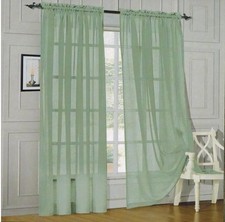 4 PC Solid Sage Sheer Voile Rod Pocket Window Panel Curtain Drapes 55"W x 84"L